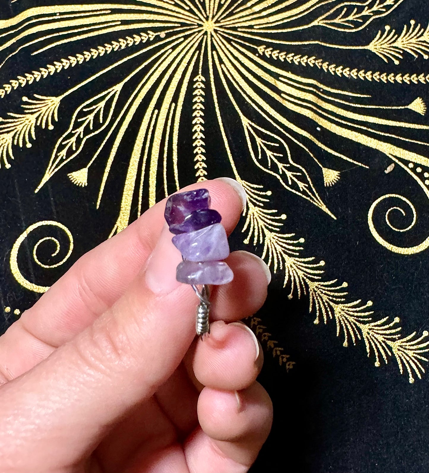 Amethyst crystal chip ring
