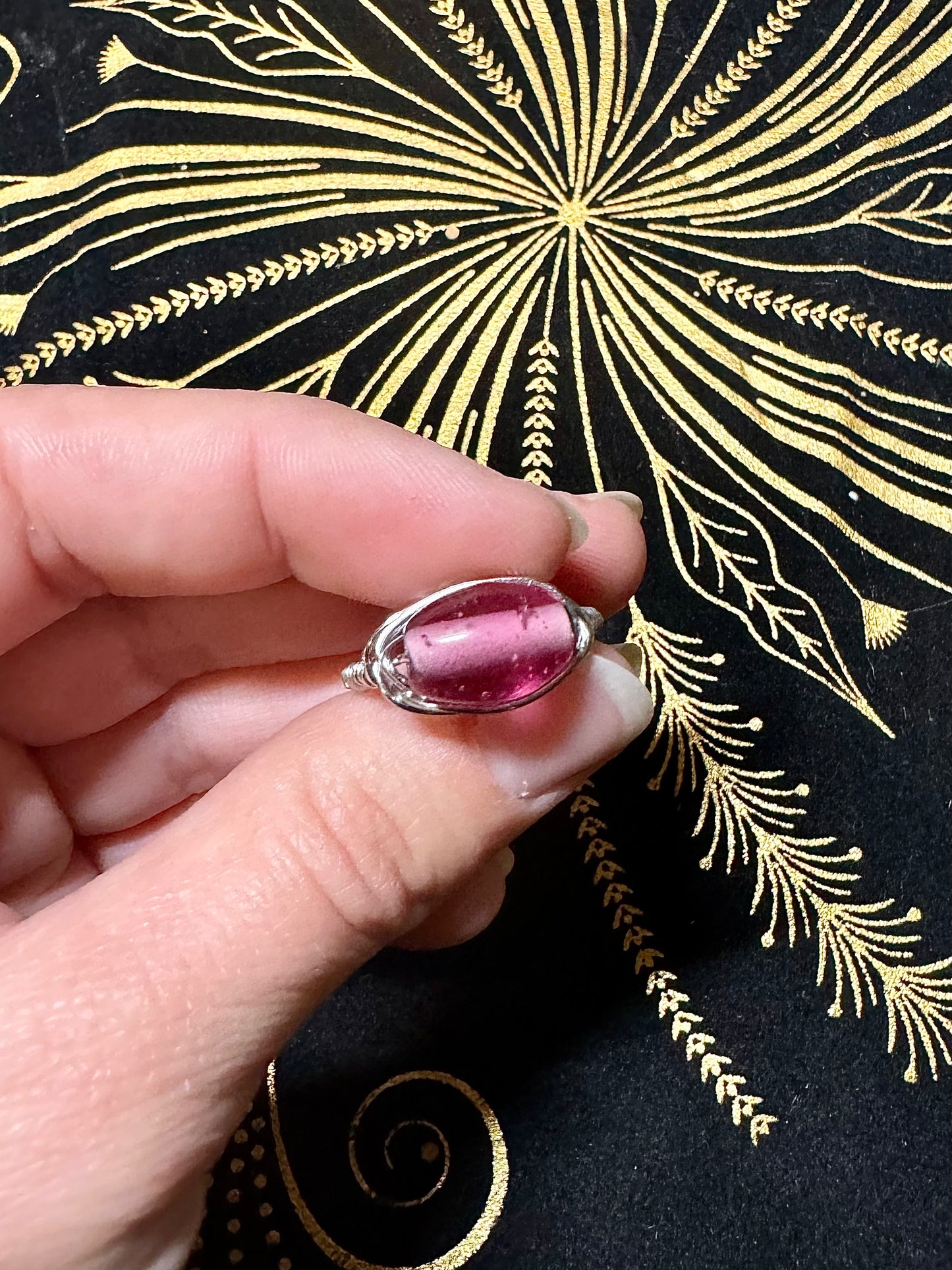 Clear pink bead ring