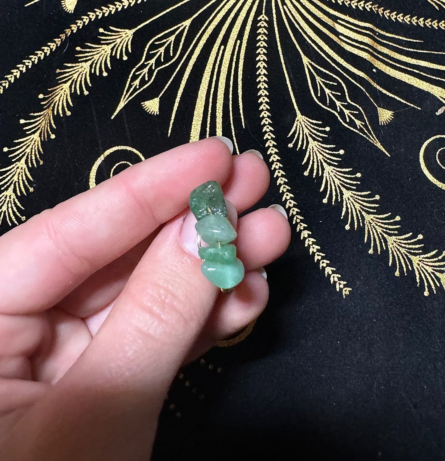 Green aventurine crystal chip ring