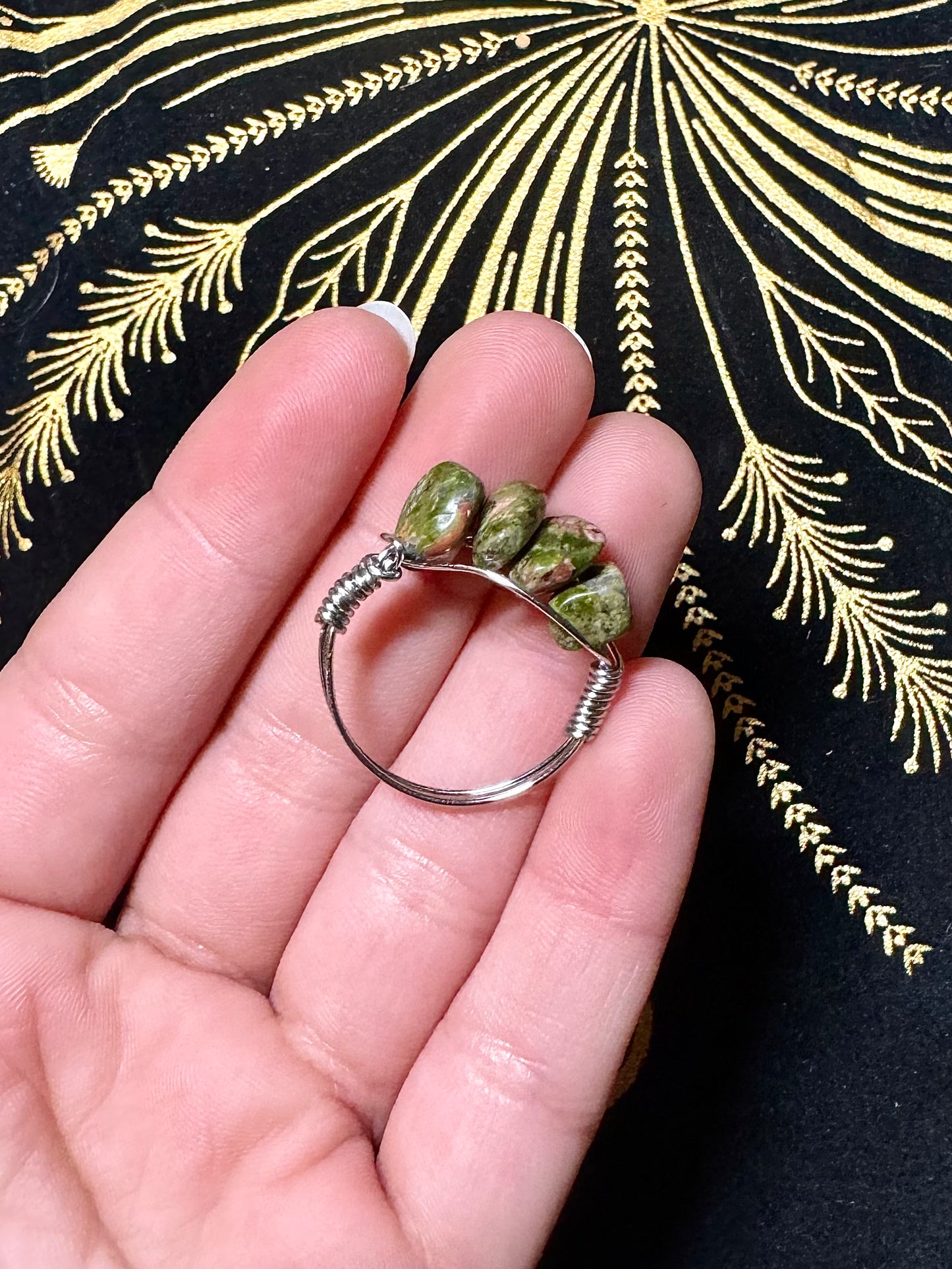 Unakite crystal chip ring