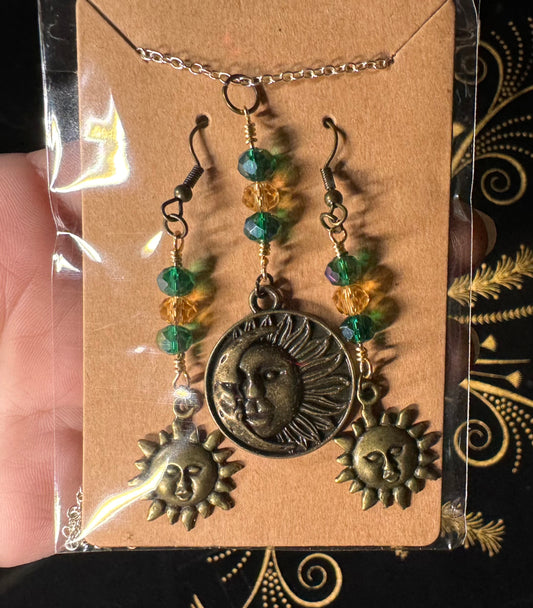 Sun charm necklace and earrings set