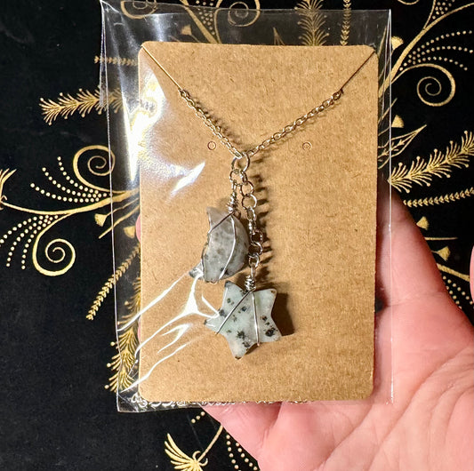 Kiwi jasper moon and star necklace