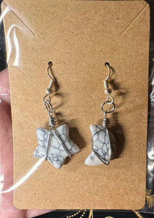 Howlite moon and star earrings