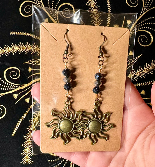 Bronze sun charm earrings