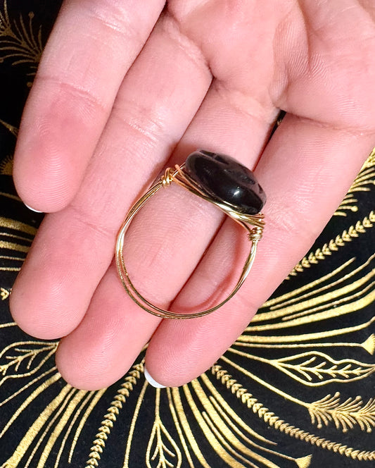 Black flower bead ring