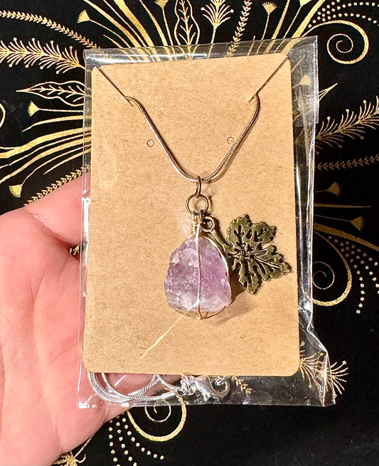 Amethyst and maple leaf necklace