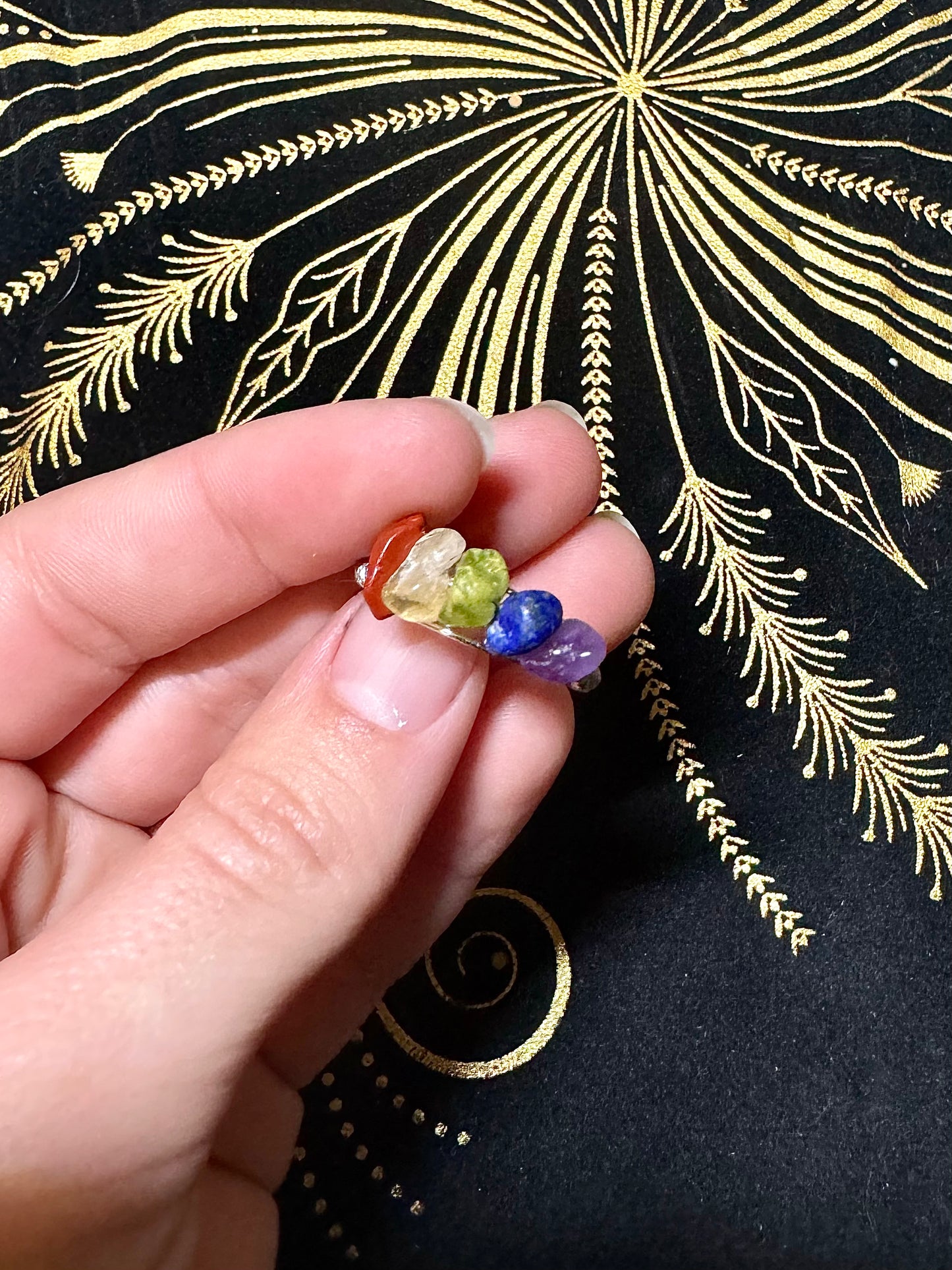 Rainbow crystal chip ring