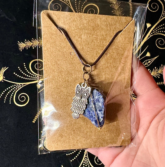 Lapis lazuli and owl charm necklace