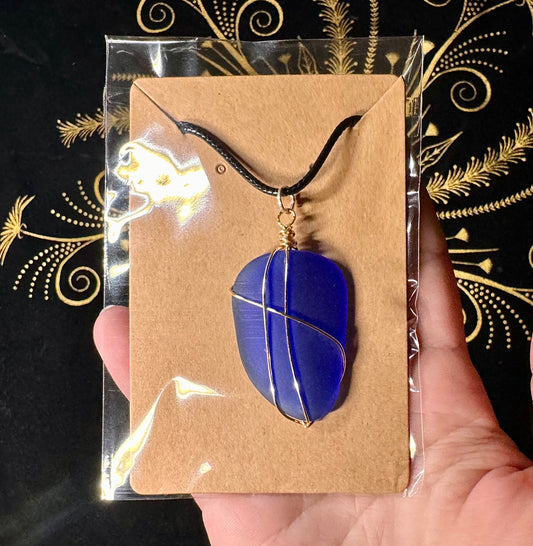 Blue sea glass necklace