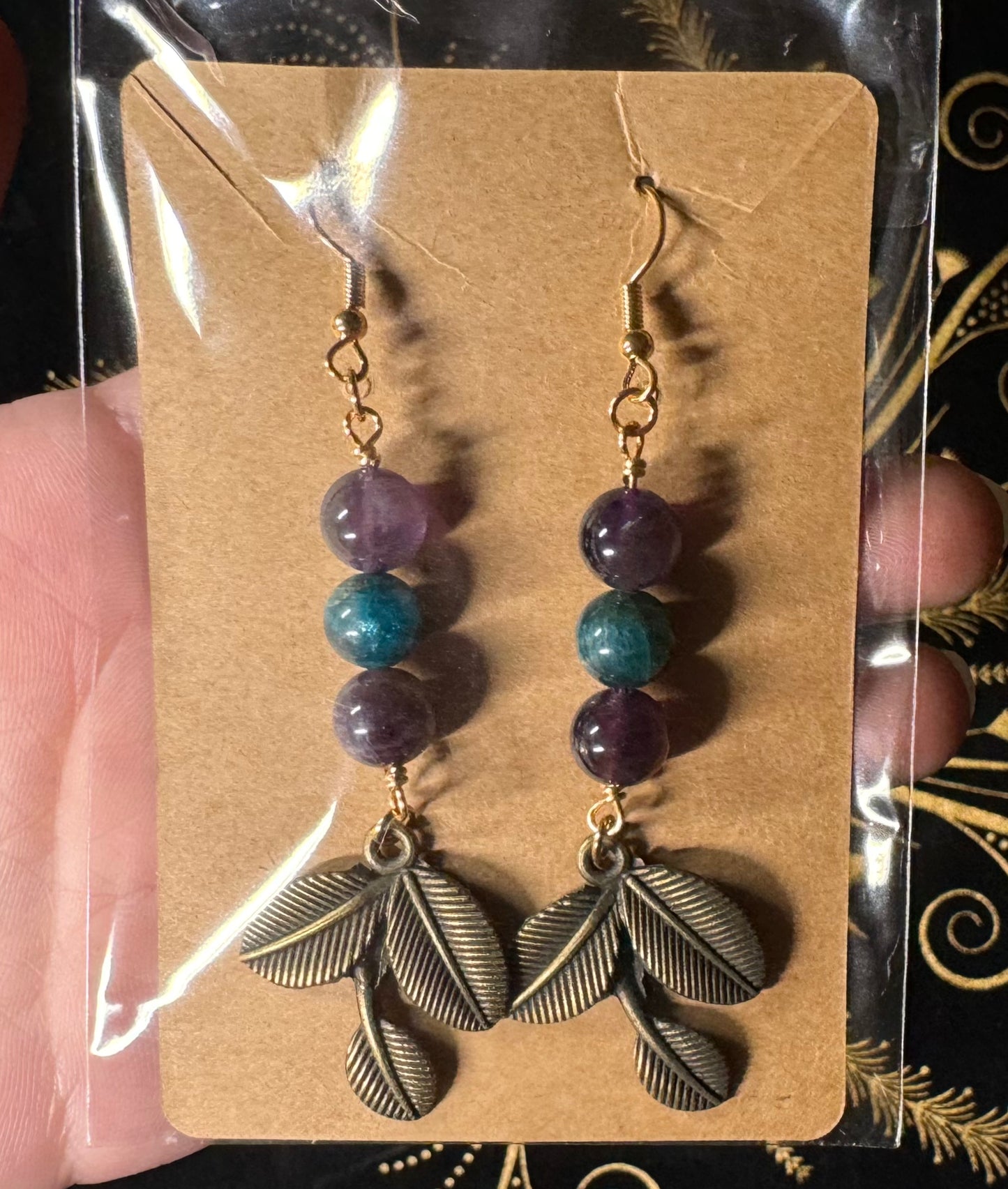 Bronze leaf charm earrings