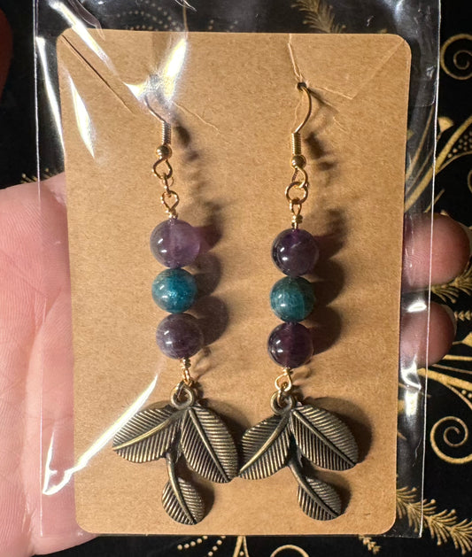 Bronze leaf charm earrings