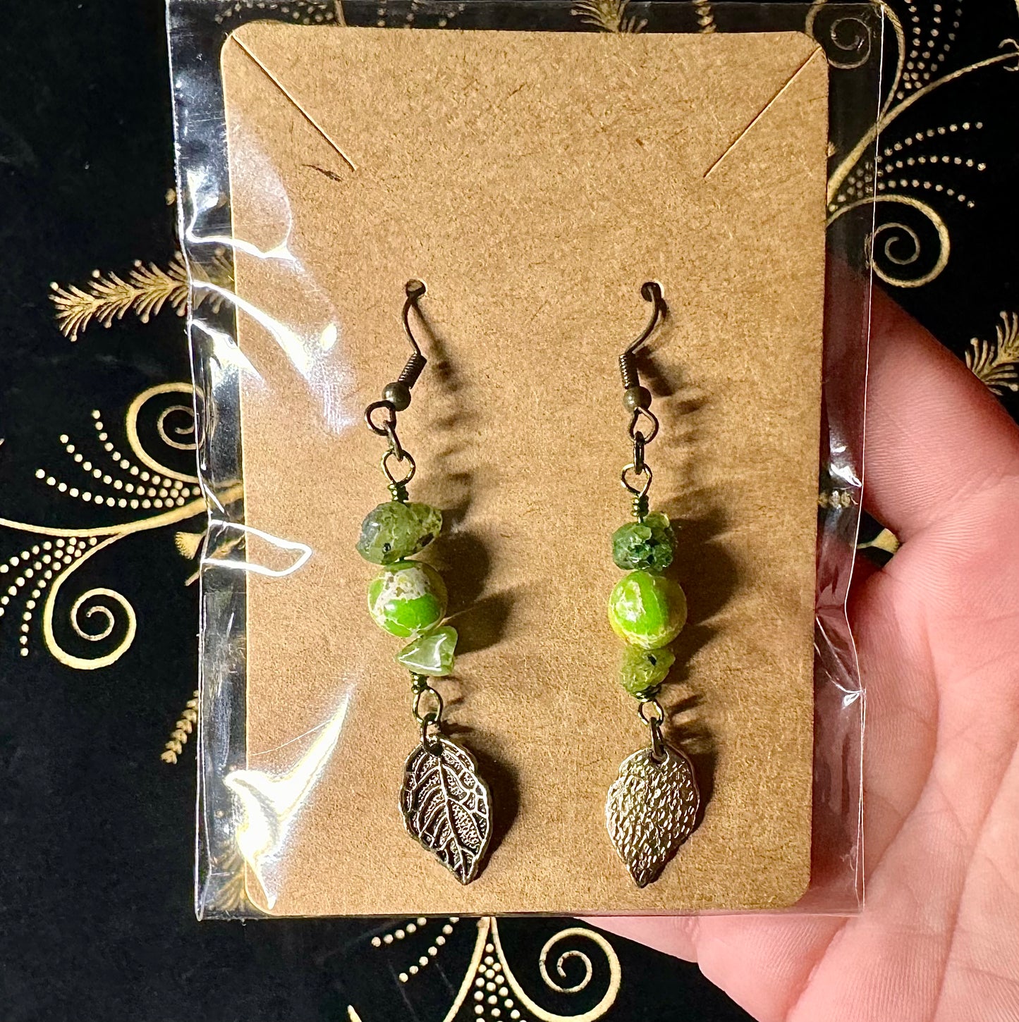 Green leaf charm earrings