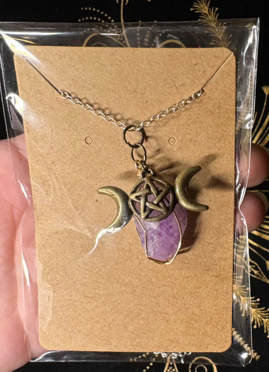 Amethyst necklace with pentagram charm