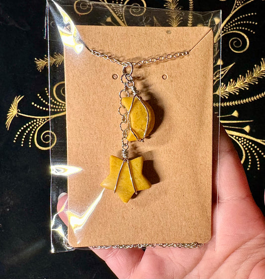 Yellow jasper moon and star necklace