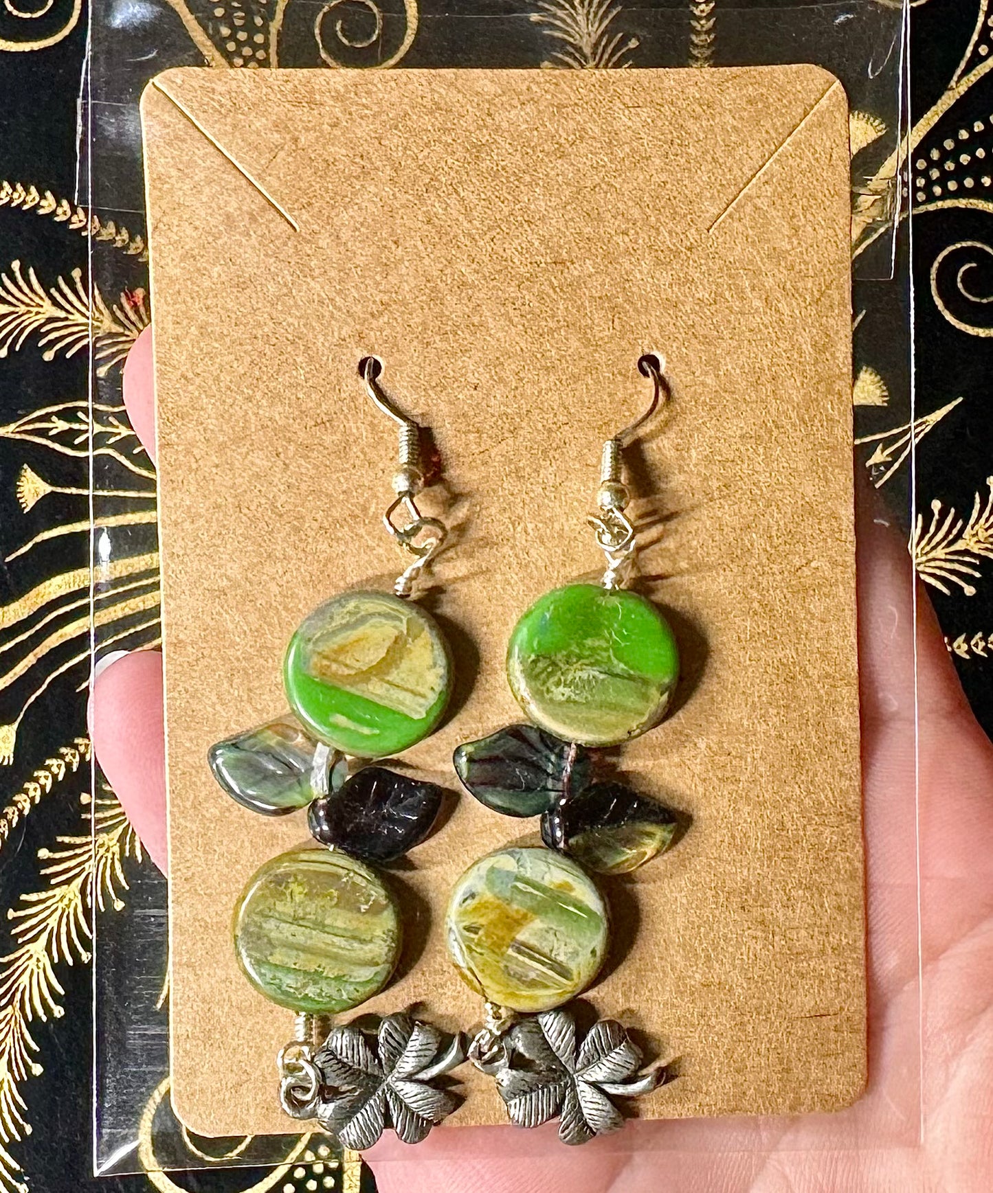 Green clover charm earrings