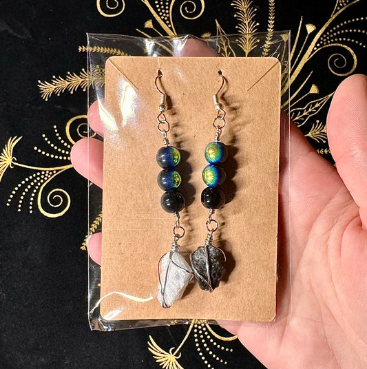 Clear quartz and obsidian charm earrings