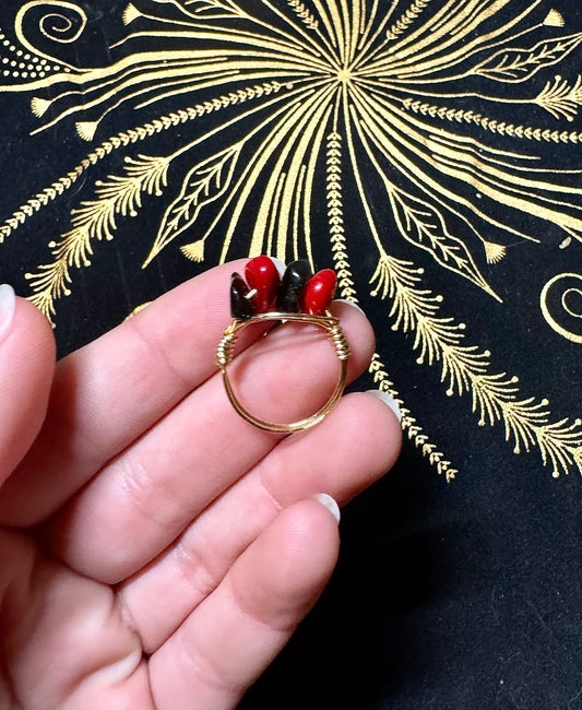 Red and black crystal chip ring