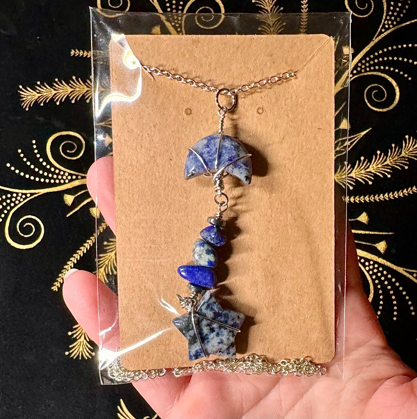 Lapis lazuli moon and star necklace