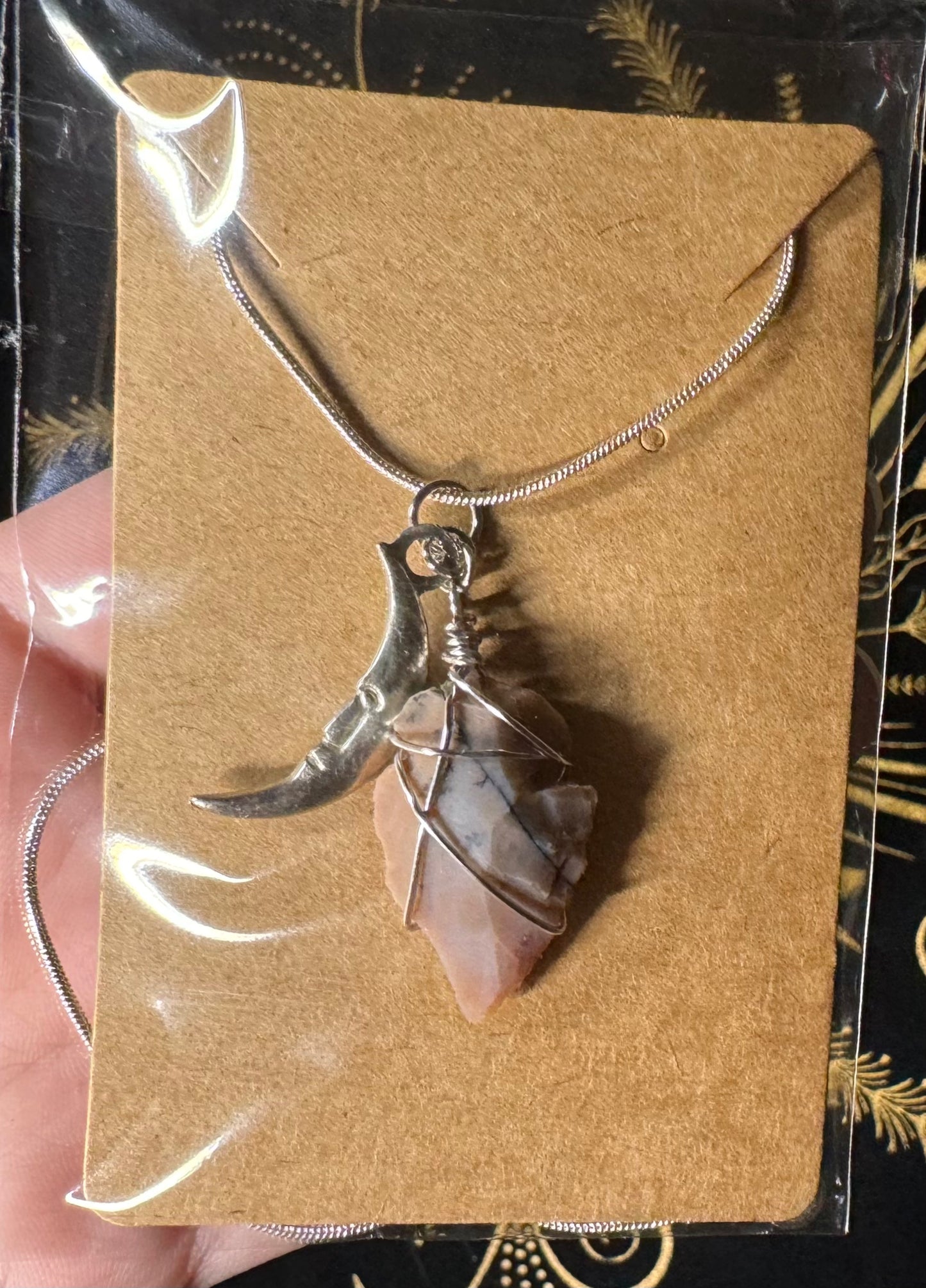 Arrowhead with moon charm necklace