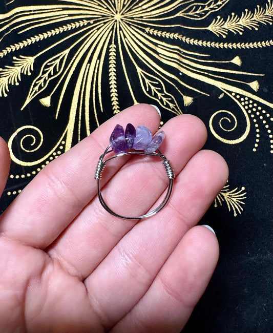 Amethyst crystal chip ring