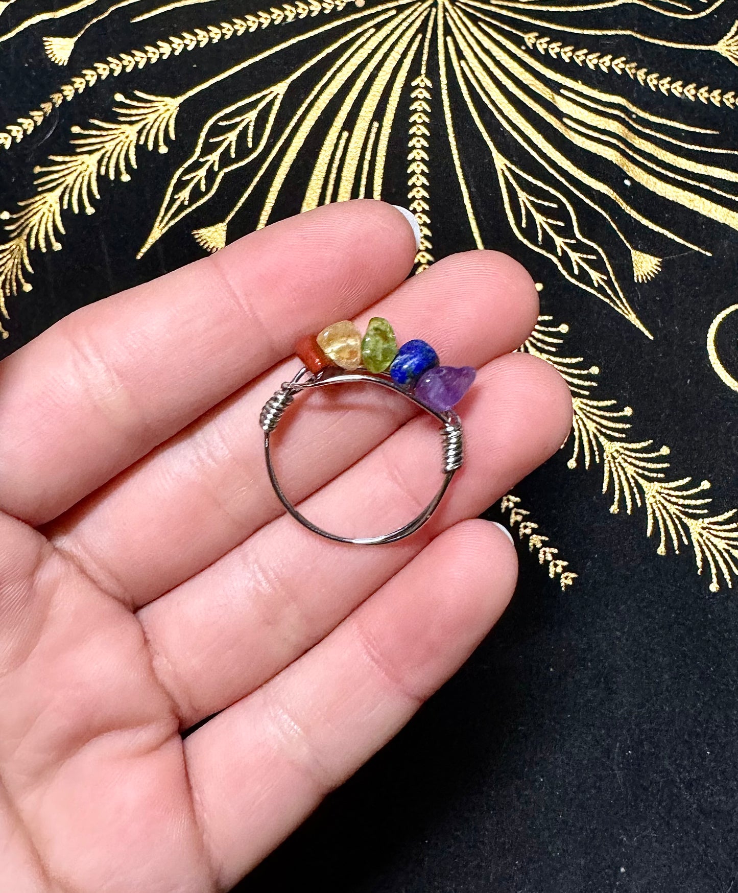 Rainbow crystal chip ring