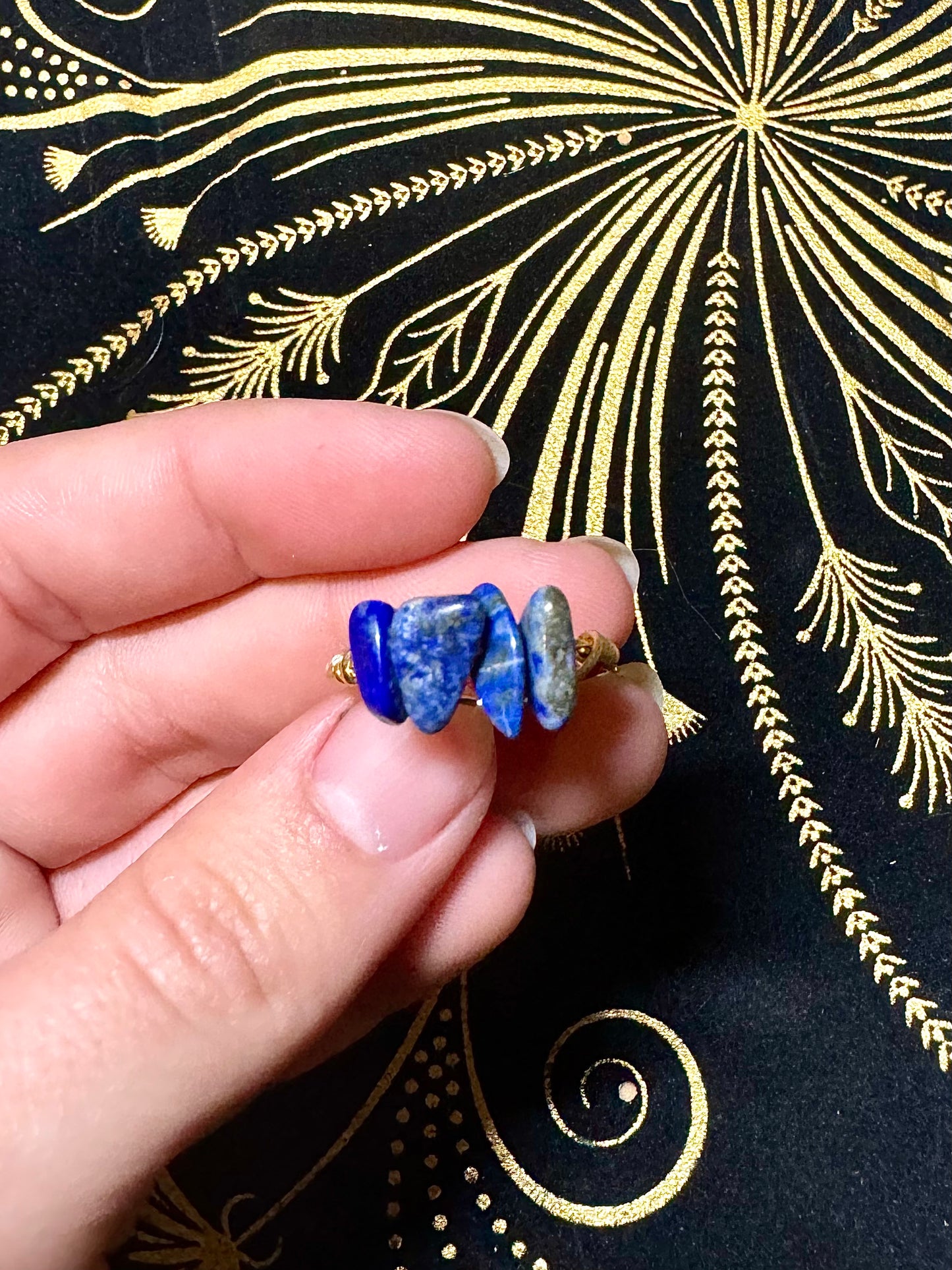 Lapis lazuli crystal chip ring