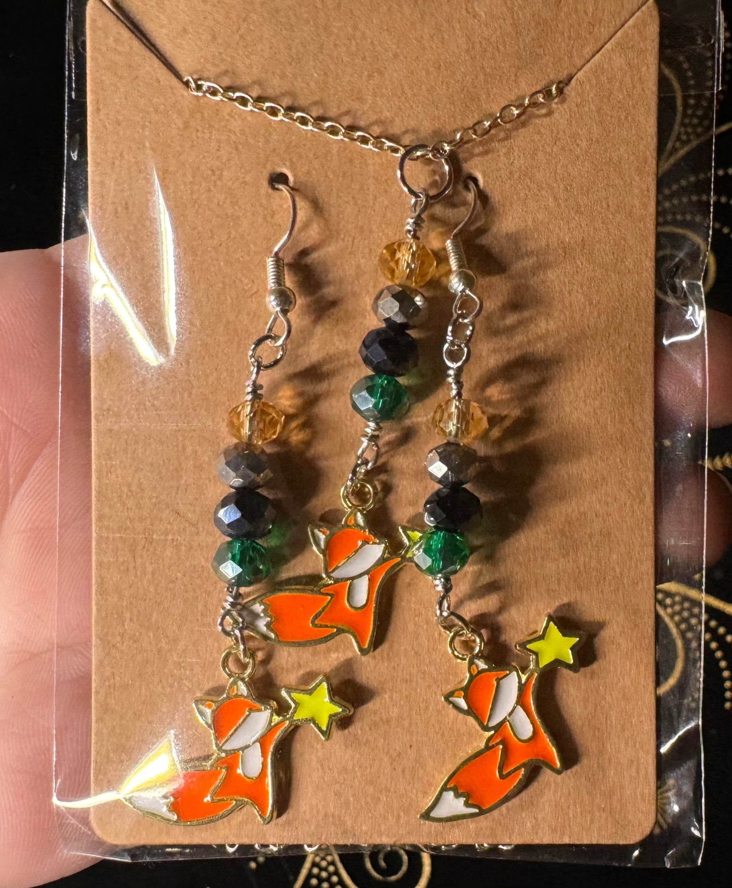 Fox charm necklace and earring set