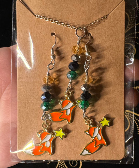 Fox charm necklace and earring set