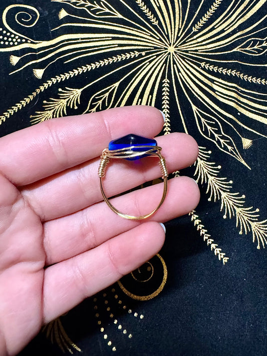 Dark blue bead ring