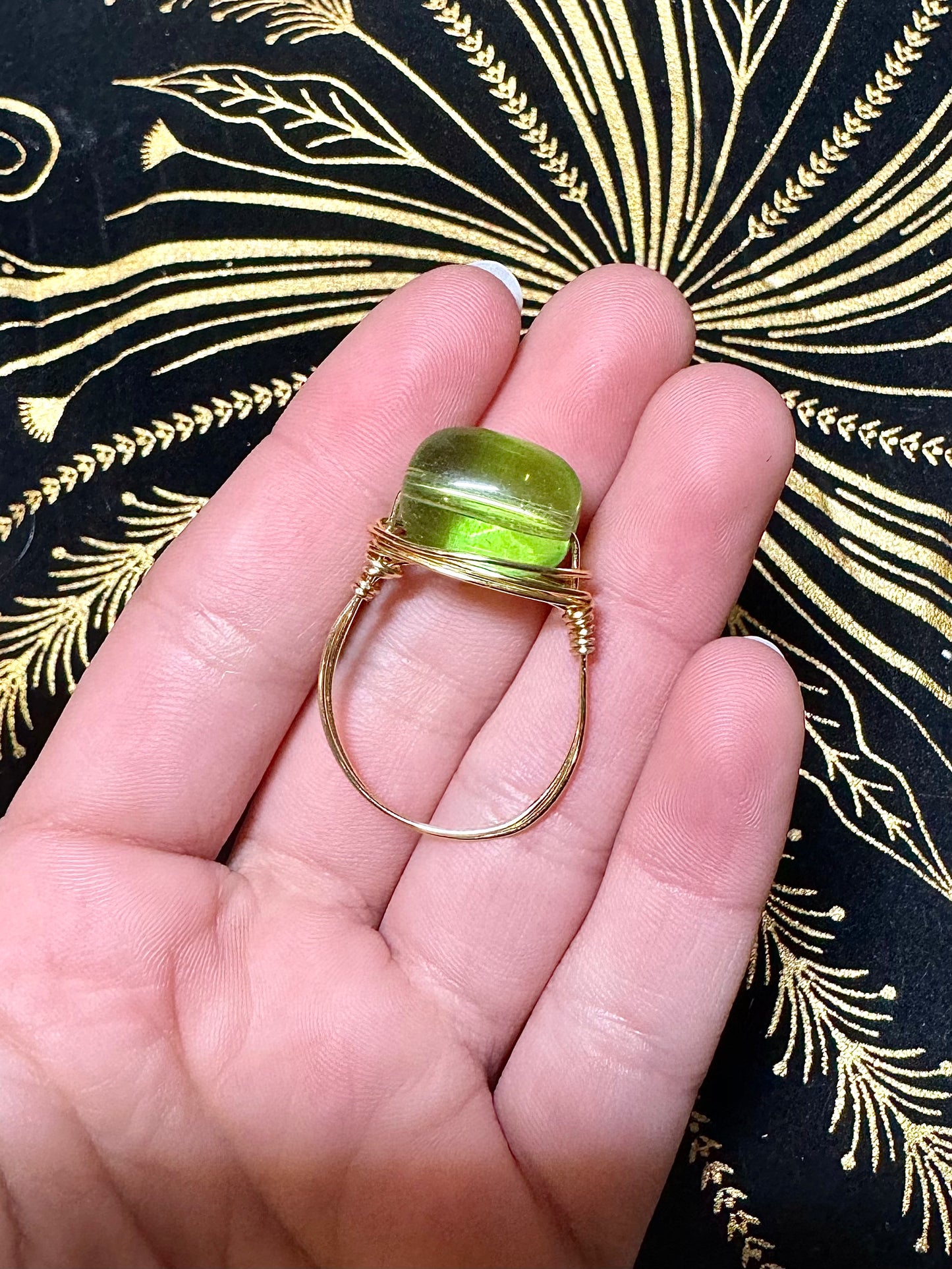 Large clear green bead ring