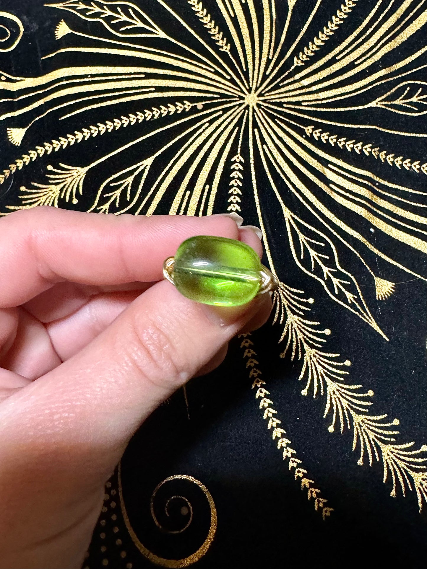 Large clear green bead ring