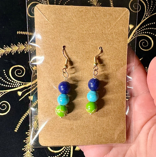 Blue and green stone bead earrings