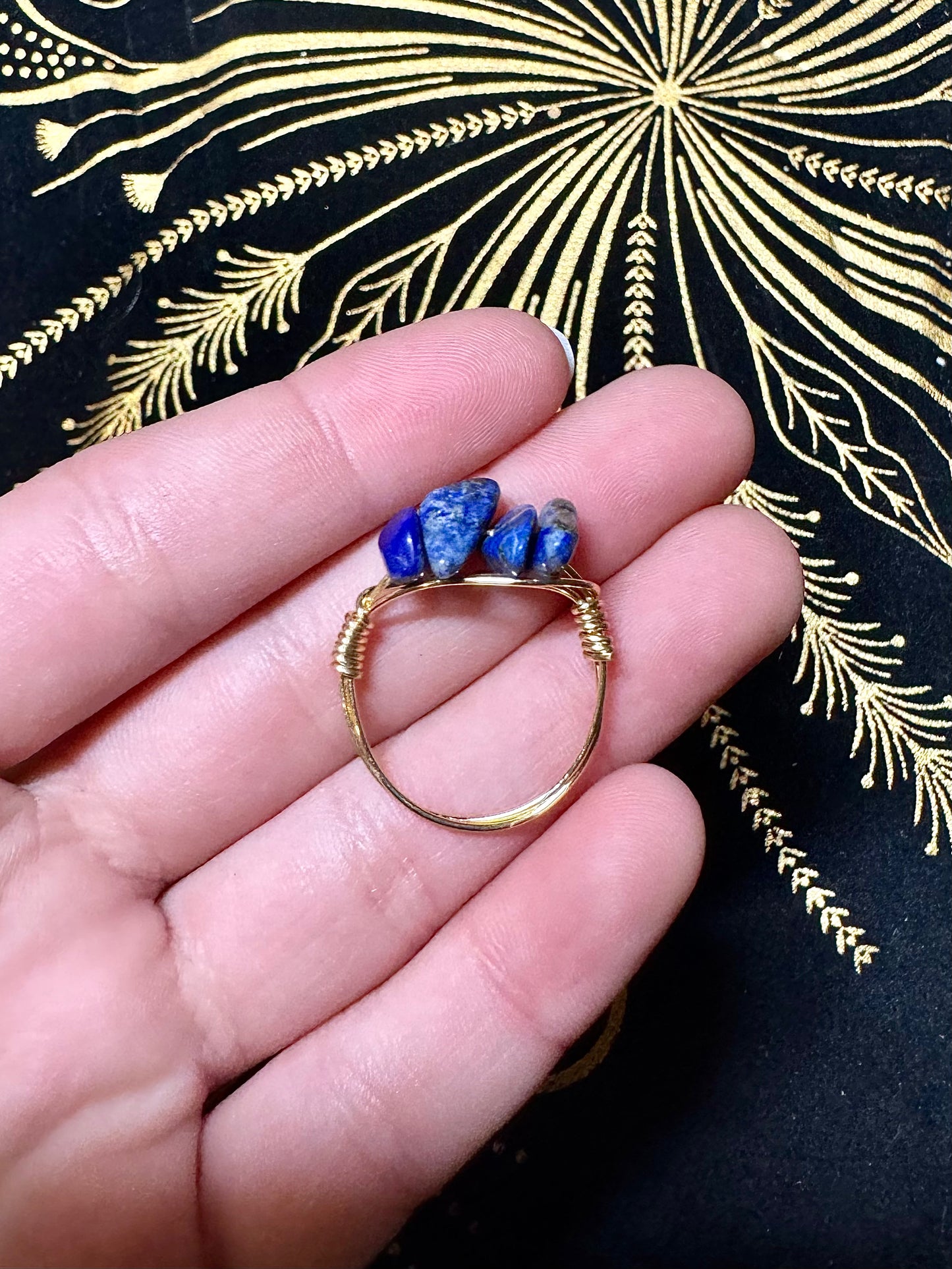 Lapis lazuli crystal chip ring