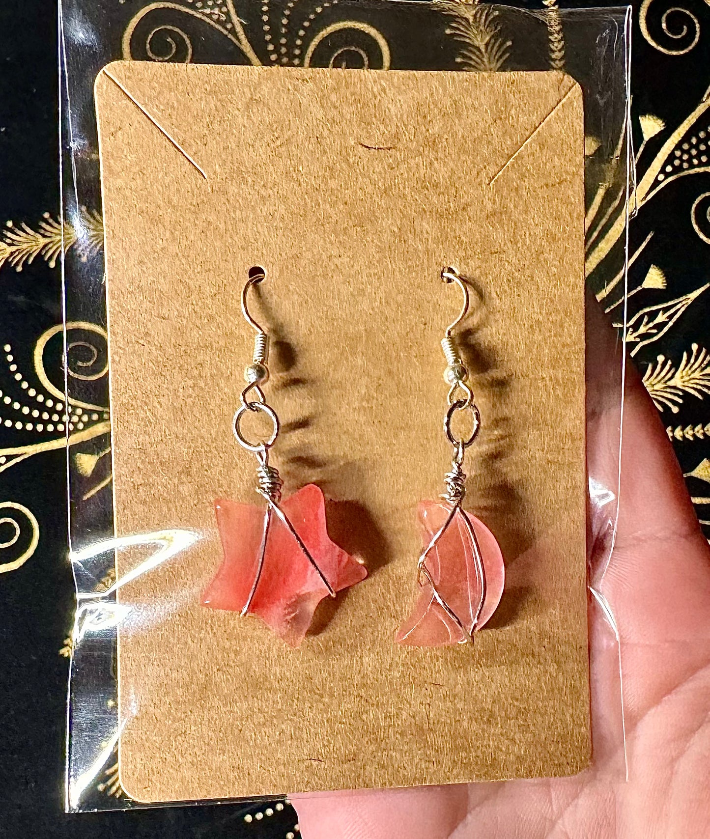 Cherry quartz moon and star earrings