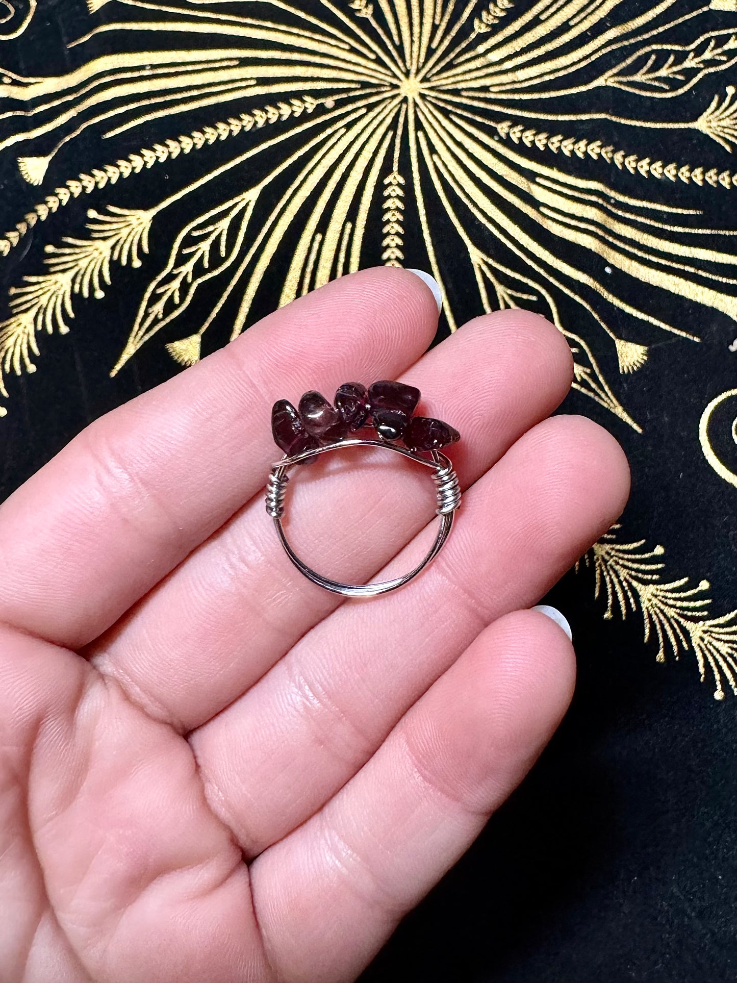 Garnet crystal chip ring